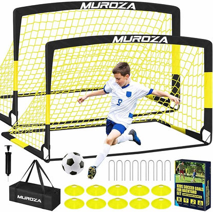 Soccer Goal, Kids Soccer Goals for Backyard Set, 2 Pack of Portable Pop Up Soccer Net with Soccer Ball, Cones, Complete Training Equipment for Youth, Toddler Outdoor Sports Games