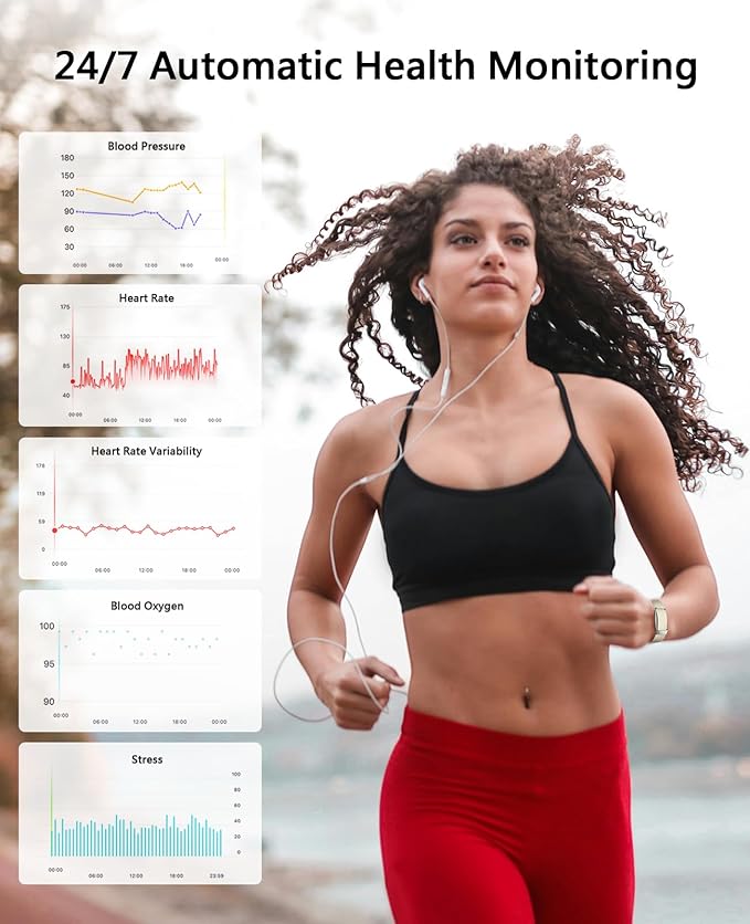 Smart Bracelet for Women Men, Health Activity Fitness Trackers, All-Day Continuous Heart Rate/Blood Pressure/HRV/Stress Monitor, 24H Sleep Tracker, 170+ Sports Modes Smart Band with Free APP 2 Bands