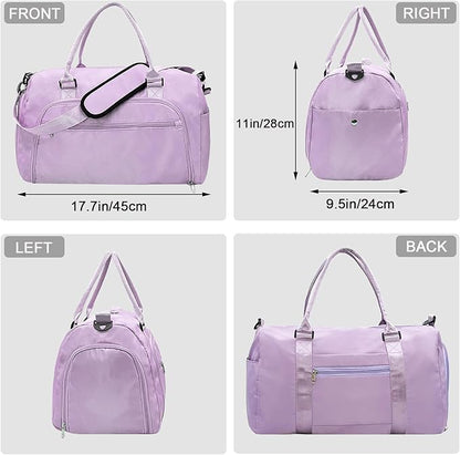 woogwin Small Gym Bag for Men & Women with Shoes & Wet Compartment Waterproof Duffle Bag for Travel Sports Workout Overnight Weekender (17.7'',Purple)