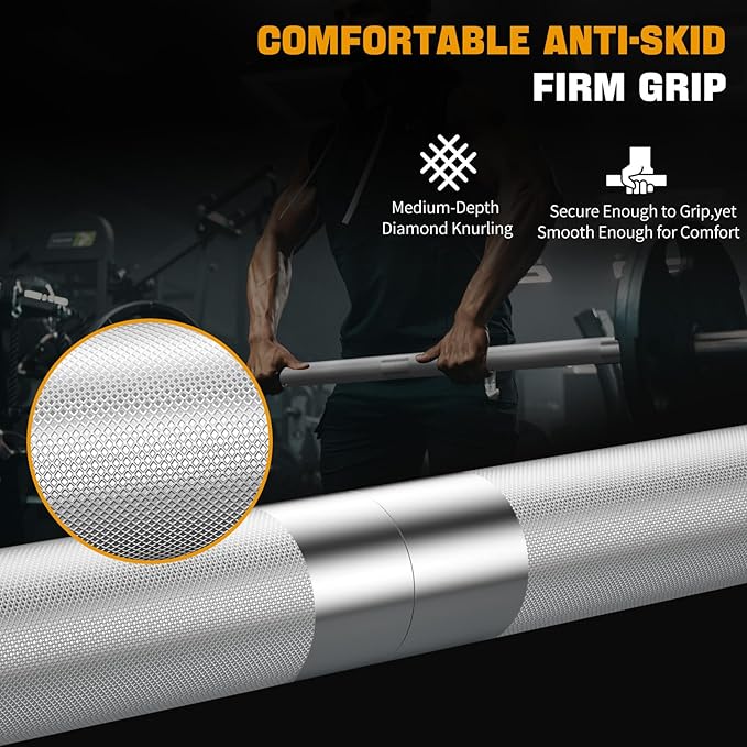 DASKING 4ft/4.9ft Barbell, 1-Inch Standard Detachable Bar, Portable Strength Training Bar for Weightlifting, Squat, Bench Press, Home Gym, 450LBS, Includes Silent Collars