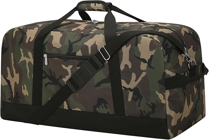 55L Large Duffle Bag for Men Travel - 25 inch Sports Duffel Bag with Hard Bottom - Camo