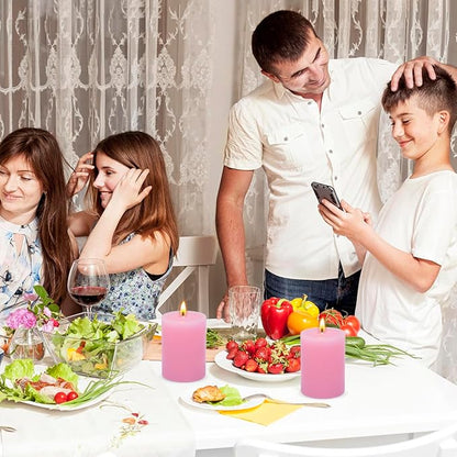 6 Packs 2.75x3.25 Inch Pink Pillar Candles, Unscented Dripless Non-Toxic Pastel Colored Smokeless Clean Long Lasting Burning Cylinder Candles for Home Dinner Table Decoration Power Outage Emergency