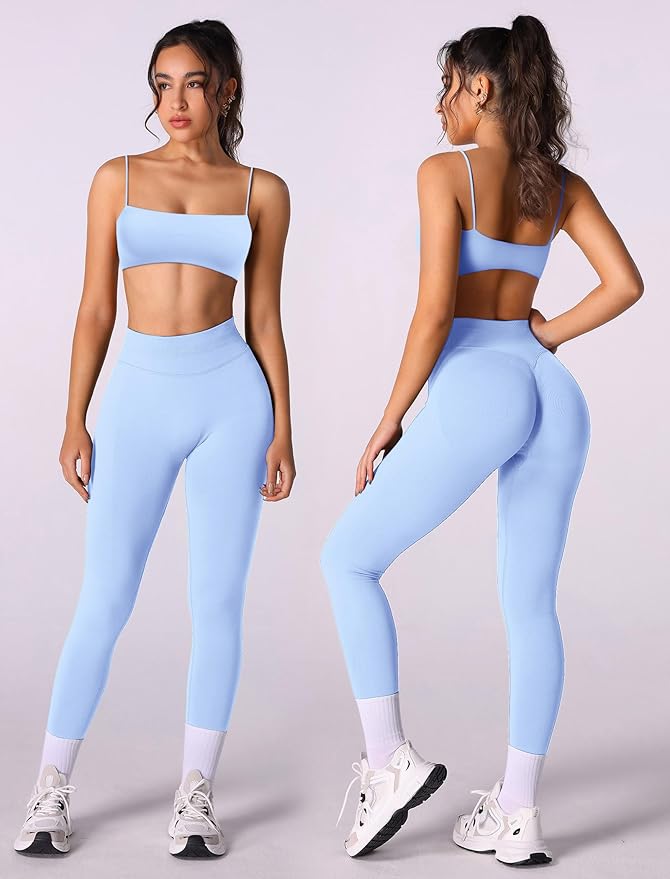 Workout sets for women 2 piece:Spaghetti Straps BacklessTop Bra and High Rise leggings for yoga
