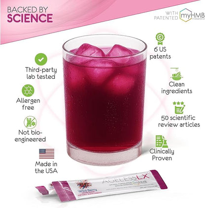 Powder Supplement for Women - with HMB Collagen Enhancer Plus Vitamin D3 with K2, Horsetail and Biotin for Lean Muscle and Stronger Hair and Nails - 30 Powder Packets, Wild Berry