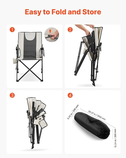 VEVOR Heated Camping Chair, 3 Heat Settings, High Back Folding Camping Chair, Supports 260lbs, Full Padded Beach Chairs with Armrest & Cupholder, Portable Lawn Chairs for Outdoor Sports Travel