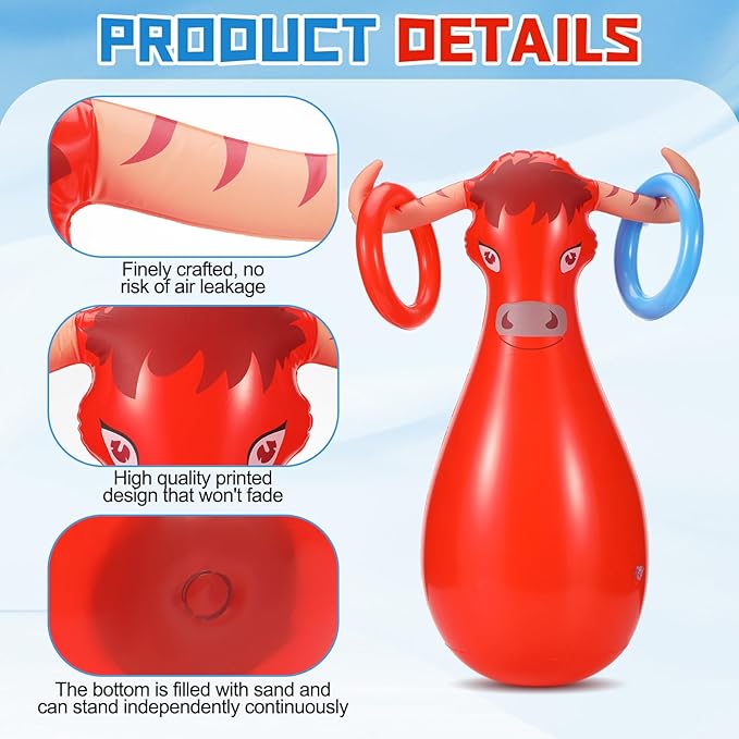 2 Pcs Inflatable Ring Toss Set Include 2 Inflatable Base 12 Rings for Cowboy Fiesta Rodeo Luau Beach Pool Birthday Party Supplies