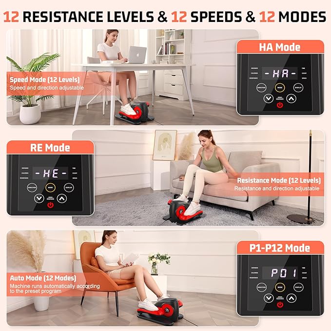 ANCHEER Under Desk Elliptical, Electric Ellipse Leg Exerciser with 12 Adjustable Resistance & Speeds, P1-P12 Modes, Quiet Seated Pedal Exerciser with Remote Control, 100% Pre-assembled for Home Office