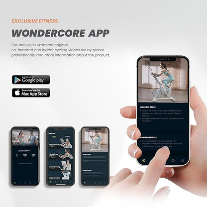 WONDER CORE Indoor Cycling Exercise Bike, WONDERCISE Bike - 13.2LB Flywheel, 32-Level Resistance, Silent Belt Drive, Bluetooth Connectivity, Tablet Holder, Adjustable Seat/Handlebars (White)