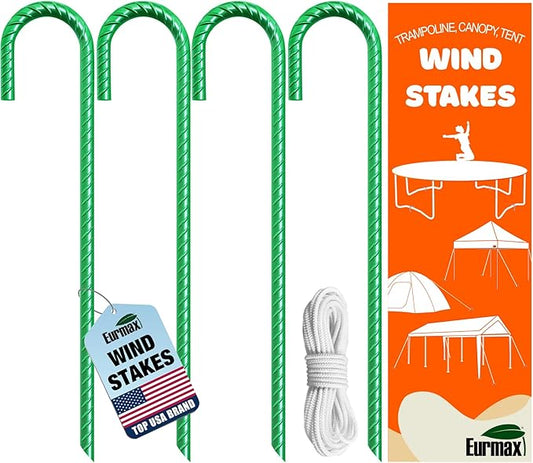 Eurmax USA Trampolines Stakes Heavy Duty Ground Stakes Canopy Parts Wind Stake with Rope 12 Inch