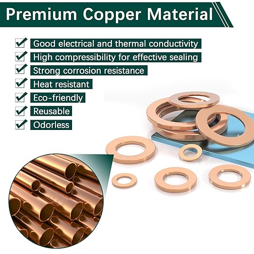 350 PCS, Premium Copper Metric Sealing Crush Washers Assortment Kit, Enhanced Flat Ring Oil Drain Plug Crush Washer Gasket Seal Set, Banjo Bolt Washers for Automotive, Motorcycles （10 Size）