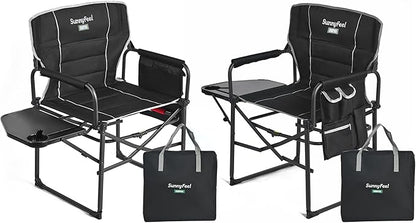 SUNNYFEEL Oversized Camping Directors Chair 2 Pack, Portable Folding Lawn Chairs for Adults Heavy Duty with Side Table,Pocket for Beach, Fishing,Picnic,Concert Outdoor, Foldable Camp Chairs