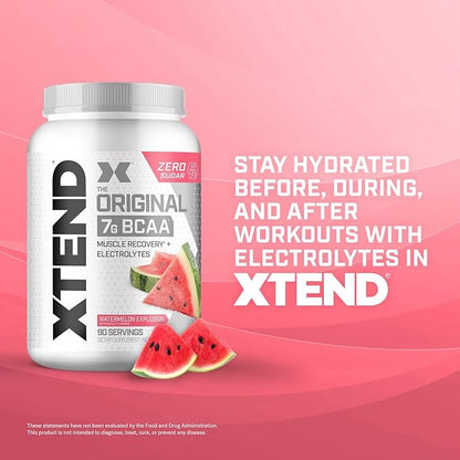 Xtend Original BCAA Powder, 7g BCAAs and 2.5g L-Glutamine for Muscle Recovery Hydration and Lean Muscle, Sugar Free Intra and Post Workout Drink with Electrolytes, Watermelon Explosion, 30 Servings