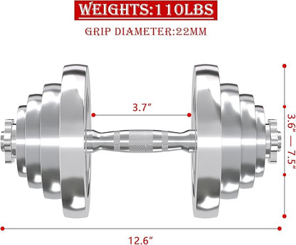 VIVITORY Fitness Dumbbells Set, Adjustable Weight Sets up to 11/22/44/66/110 lbs, with Metal Connecting Rod Used As Barbell, Chromed Weights, Hardcover Gift Box, Home Gym Work Out Training Equipment