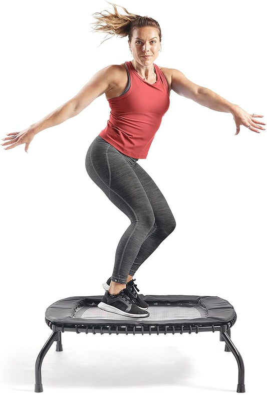 Sunny Health & Fitness Springless Mini Fitness Trampoline ??Premium Adjustable Bungee-Style Indoor/Outdoor Exercise Rebounder for Quieter and Safer Workouts
