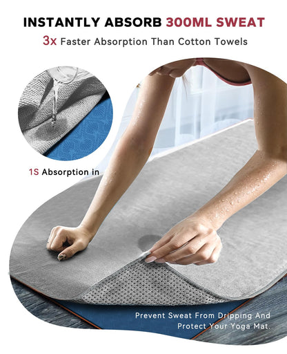 HAPBEAR Non Slip Yoga Mat Towel with Grip Dots, 72" x 24" Hot Yoga Towel - Super Absorbent