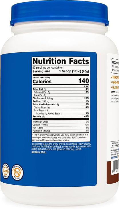 Nutricost Grass-Fed Whey Protein Concentrate (Chocolate) 2LBS - Undenatured, Non-GMO, Gluten Free, Natural Flavors