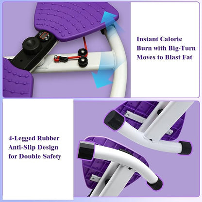 Waist Twister Ab Machine, 330 lbs Capacity, Noiseless Anti-Slip Twist Board with Resistance Bands, Adjustable Tension Knob & Foot Massage, Digital Display Tracks Time, Reps & Calories, Home Core Trainer for Men & Women