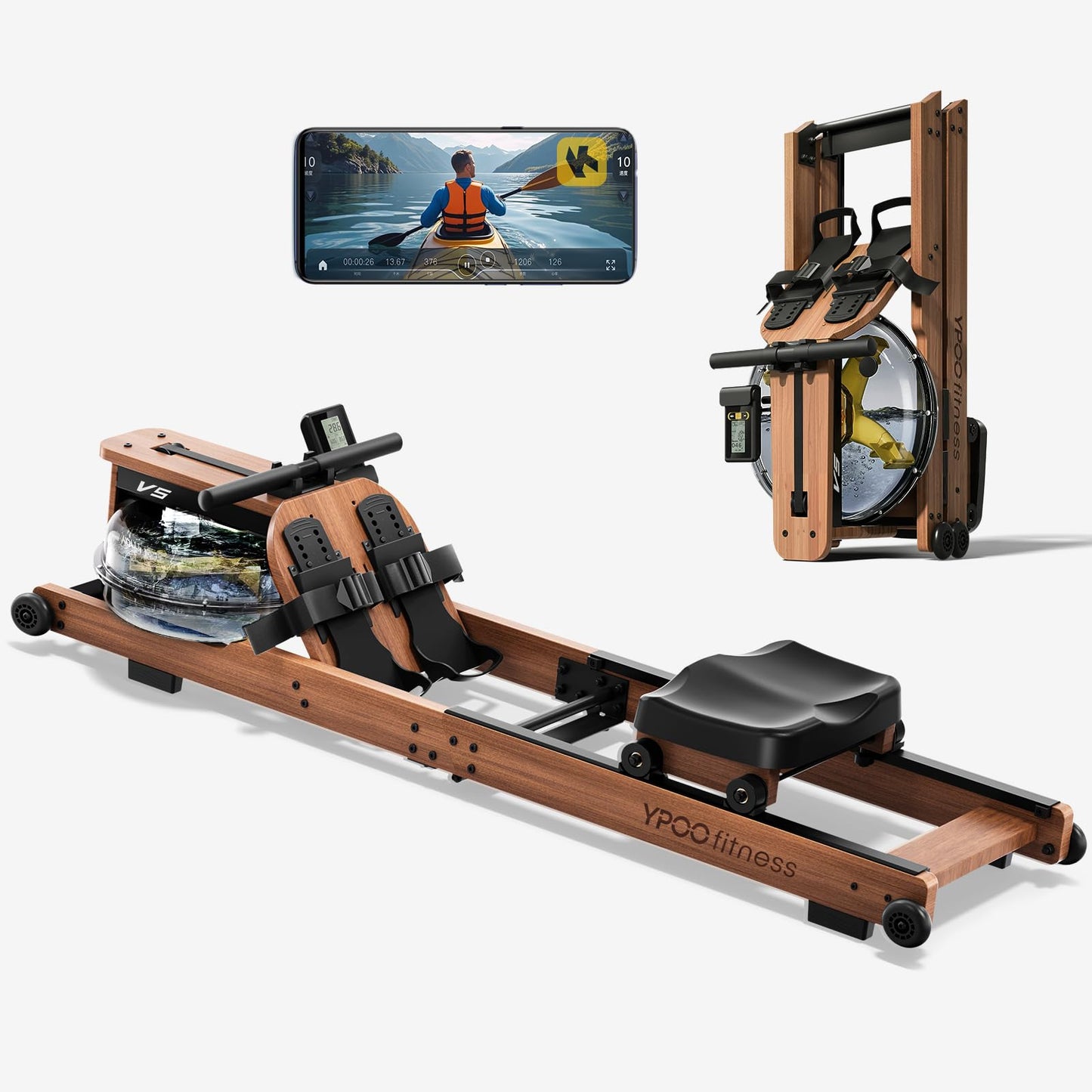 YPOO Rowing Machine for Home, 350LB 16-Level Magnetic Resistance Foldable