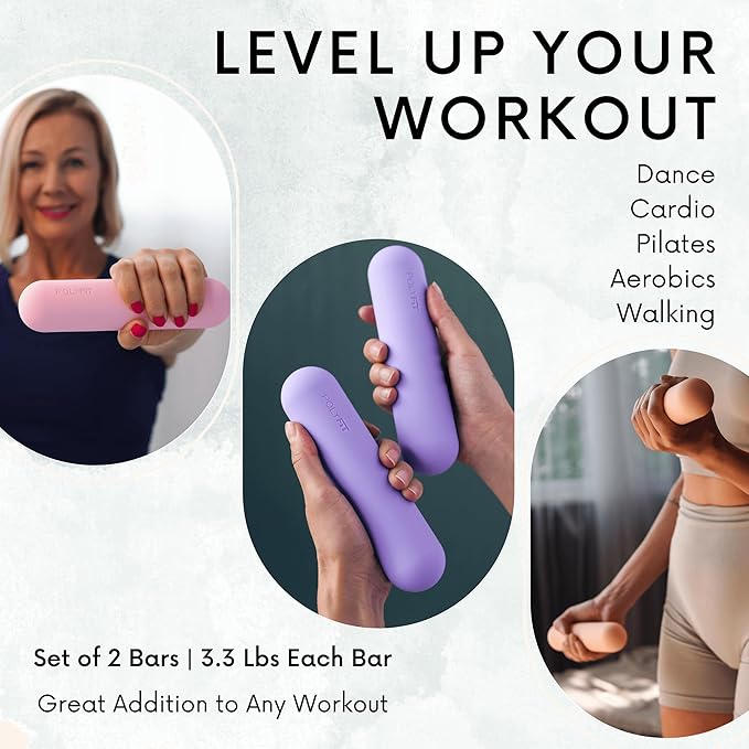 Polyfit Dumbbell Weight Bars for Women - Set of 2 (3.3 LB | 6.5 LB Pair) - Dumbbell Set for Walking, Yoga, Dance, Barre, Pilates, Cardio, Aerobics