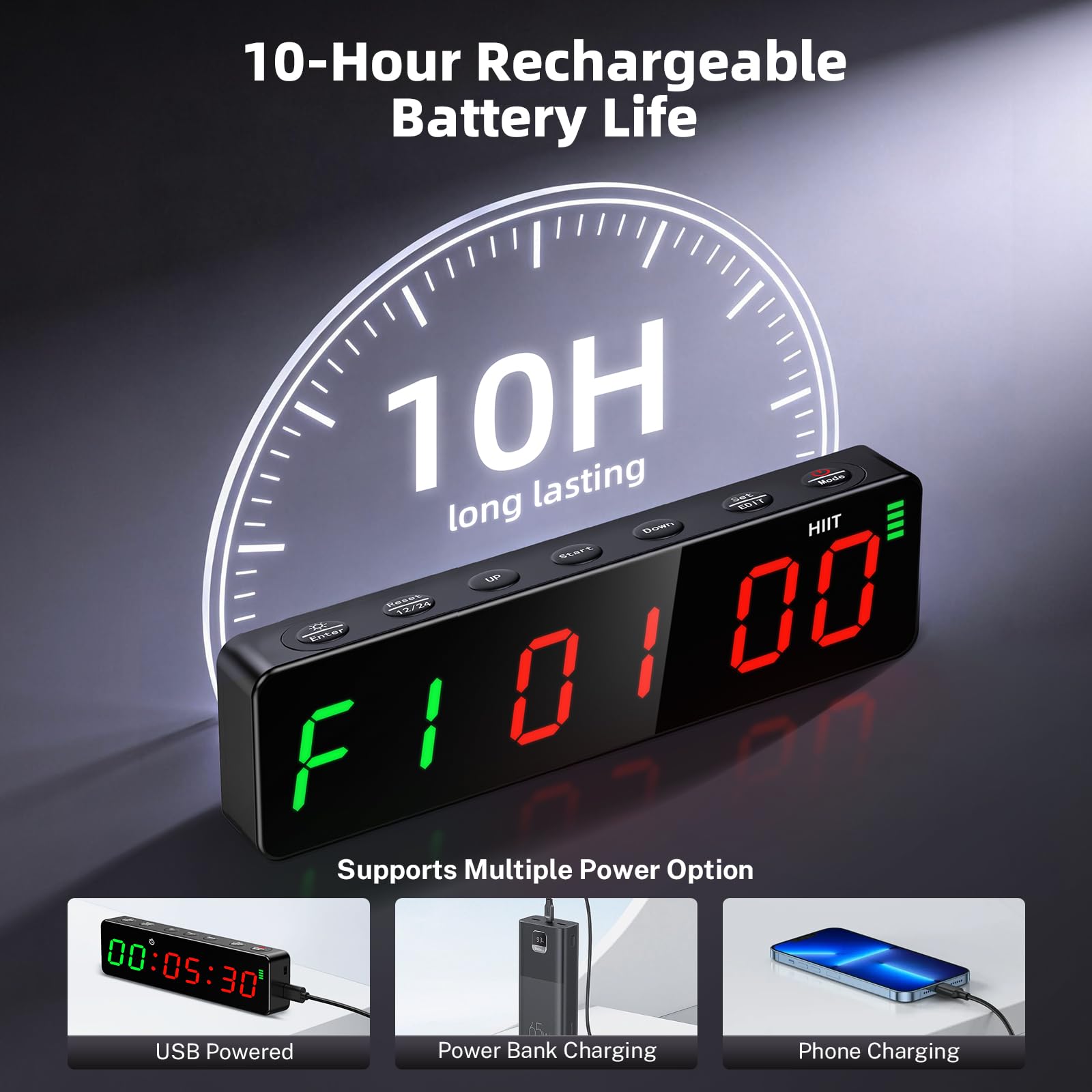 Tempospark Portable Workout Timer, Workout Clock for Home Gym Garage Boxing, Gym Timer Clock with