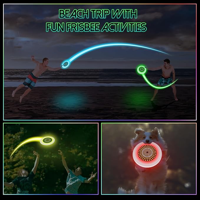 49LEDs Flying Disc with 16 Million Color RGB, 3 Modes+Rechargeable+Waterproof+175g, Cool Sports and Outdoors for Parks/Camping/Beach/Backyards,Easter & Birthday Gifts for Teens/Kids/Adults