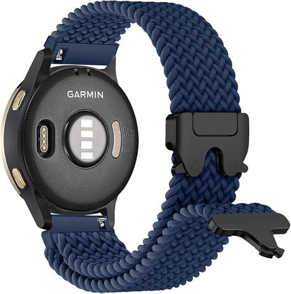 Braided Bands Compatible with Garmin Vivoactive 6/5/3/Venu 2 Plus/Forerunner 165/55/645/245 Music, 20mm Parachute Buckle Soft Stretchy Nylon Band for Garmin Venu/Sq/Sq 2/Vivomove HR Men Women
