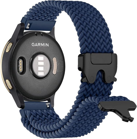 Braided Bands Compatible with Garmin Vivoactive 6/5/3/Venu 2 Plus/Forerunner 165/55/645/245 Music, 20mm Parachute Buckle Soft Stretchy Nylon Band for Garmin Venu/Sq/Sq 2/Vivomove HR Men Women