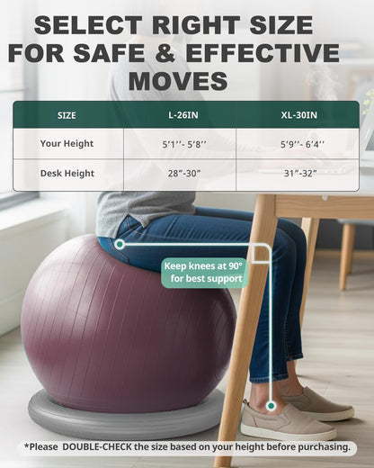 Trideer Yoga Ball Chair with Base for Office Desk, Exercise & Stability Ball Seat, Pilates Ball for