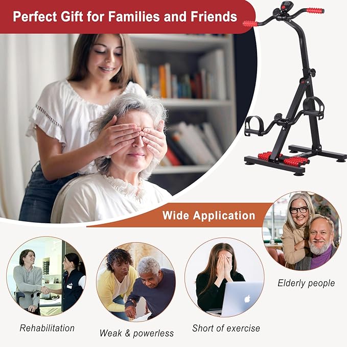 Pedal Exerciser Bike for Seniors, Hand Arm Leg and Knee Peddler Exercise Equipment, Elderly Recovery Home Exercise Bike for Total Body, Great Gift for Elderly Rehab