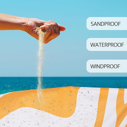 110''×118'' Extra Large Waterproof Sandproof Beach Blanket 8 Adults, Sand Free Outdoor Beach Mat with 4 Stakes & Pockets, Big Compact Picnic Blanket, Essential for Travel, Camping, Summer Vocation