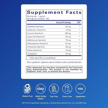 Pure Encapsulations Essential Amino Acids - Muscle Recovery Support & Health* - with Leucine, Threonine & Tryptophan - 180 Capsules