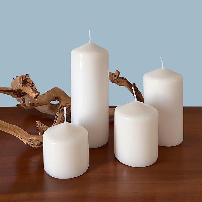 Stonebriar 3 Pack Tall 3 x 8 Inch 80 Hour Long Burning Unscented White Wax Pillar Candles
