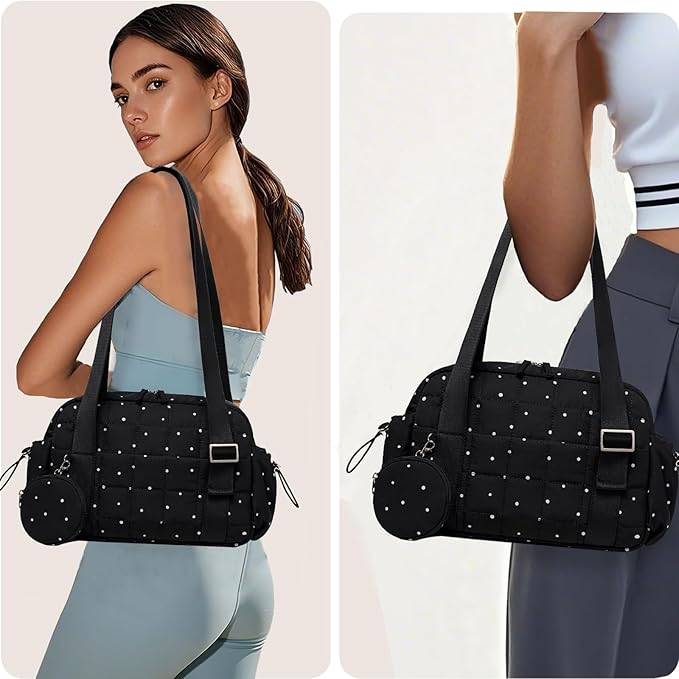 CAMTOP Mini Gym Bag for Women, Small Gym Tote Bag Puffy Quilted Sports Duffel Bag with Wet Compartment and Coin Purse Duffel Bags Dance Yoga Workout Bag