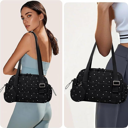 CAMTOP Mini Gym Bag for Women, Small Gym Tote Bag Puffy Quilted Sports Duffel Bag with Wet Compartment and Coin Purse Duffel Bags Dance Yoga Workout Bag