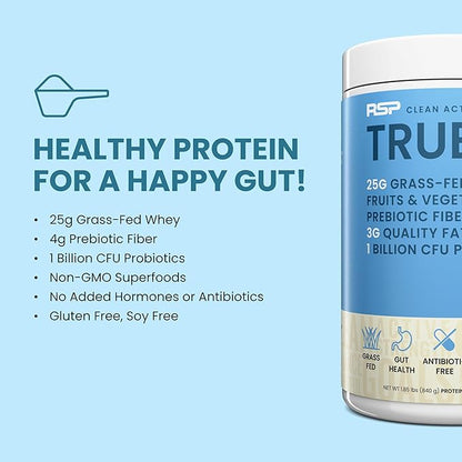 TrueFit Gut Healthy Protein Powder, Grass-Fed Whey Meal Replacement Shake with Prebiotics, Probiotics, & Organic Superfoods, Keto, Gluten Free 1.85 lbs