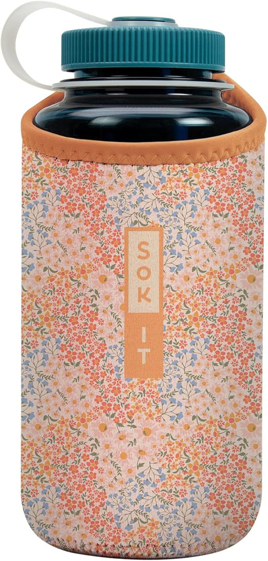 Sok It BotlSok Water Bottle Sleeve Insulated Neoprene Cover (Dainty Florals, Fits 32oz Nalgene)