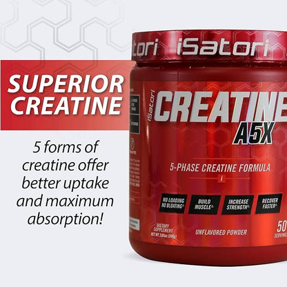 iSatori Creatine A5X with Creatine Monohydrate & Betaine Anhydrous for Muscle Growth, Strength Building, & Recovery - Dietary Supplement for Training & Weight Lifting - Unflavored (50 Servings)