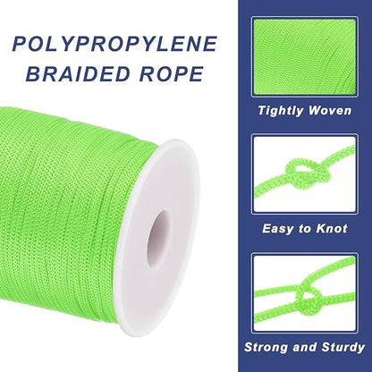 MECCANIXITY 1/12 Inch Polypropylene Rope Braided Ropes, 328ft Nylon Rope Hollow Utility Cord for Clothesline, Camping, Hiking, Outdoor, Fruit Green
