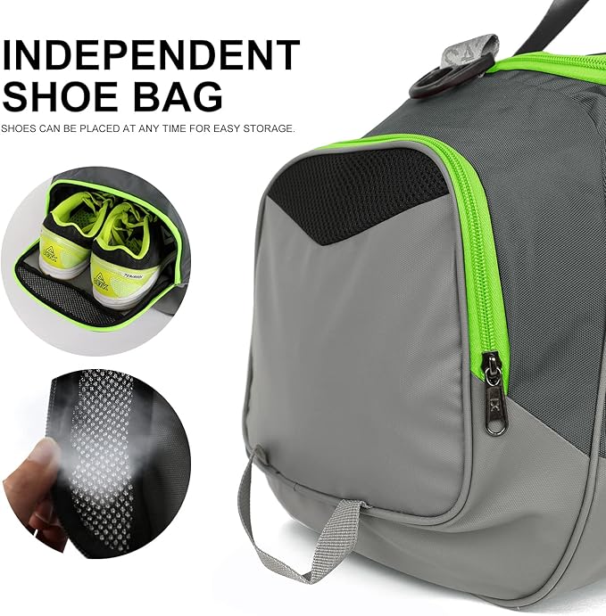 Sports Gym Bag，INOXTO Travel Duffel Bag with Dry Wet Pocket And Shoe CompartmentFor Women and Men，40L/55L Fitness Waterproof Weekender Bag For Swim Sports Travel Working Out (Gray green, 40L)