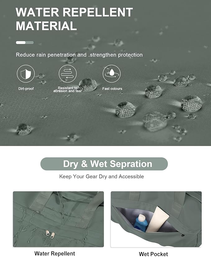 Gym Bag for Women Men, Sport Duffel Bag with Toiletry Bag & Shoe Compartment,Waterproof Travel Weekender Overnight Carry on Bag for Yoga with Trolley Sleeve, Green Set