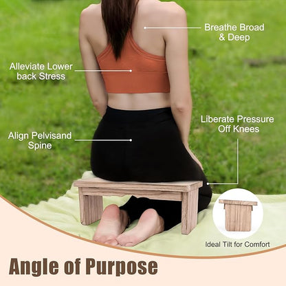 Meditation Bench - Yoga Bench,Wooden Zen Meditation Stool Kneeling Bench for Mindfulness Practice Tea Ceremony and Relaxation Ergonomic Design for Comfort and Support Household，Light Wood
