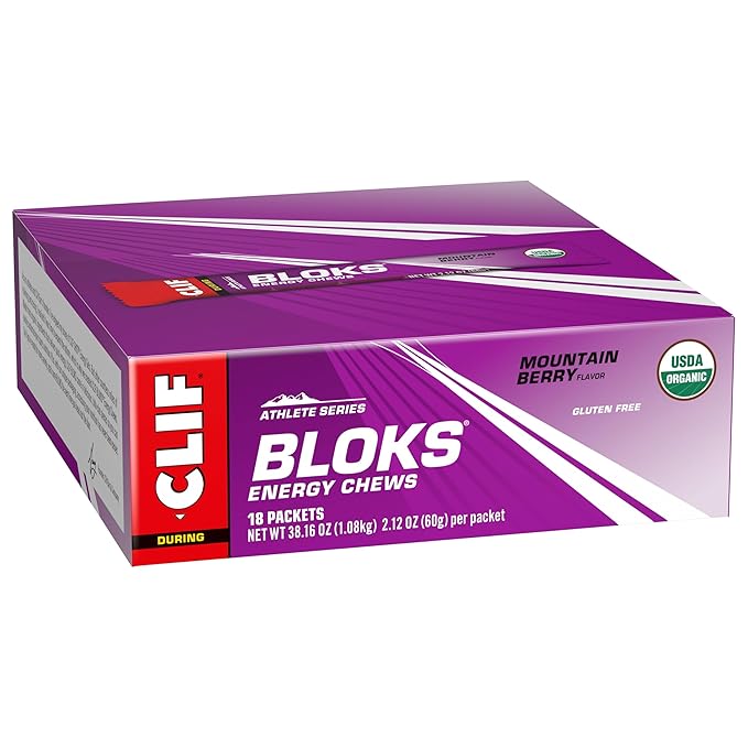 CLIF BLOKS - Mountain Berry Flavor - Energy Chews - Non-GMO - Plant Based - Fast Fuel for Cycling and Running - Quick Carbohydrates and Electrolytes - 2.12 oz. (18 Count)