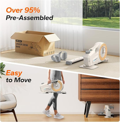 Under Desk Bike Pedal Exerciser, Quiet Magnetic Mini Exercise Bike with MERACH App for Arm, Leg Recovery, Physical Therapy, Smooth Foot Desk Cycle with 2 Resistance Bands & Non-Slip Mat