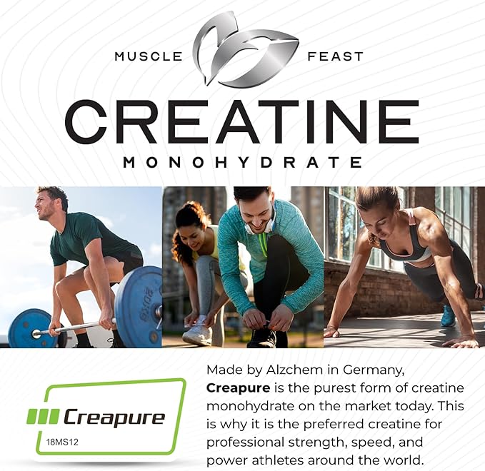 Muscle Feast Creapure Creatine Monohydrate Powder, Vegan Keto Friendly Gluten-Free Easy to Mix, Muscle Recovery Supplement, Creatine for Muscle Growth, Flavored Creatine, Natural Fruit Punch 300g