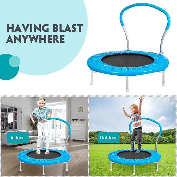 36-Inch Kids Trampoline with Handle - Indoor Mini Tranpoline for Toddlers, Small Fitness Rebounder for Indoor and Outdoor Use