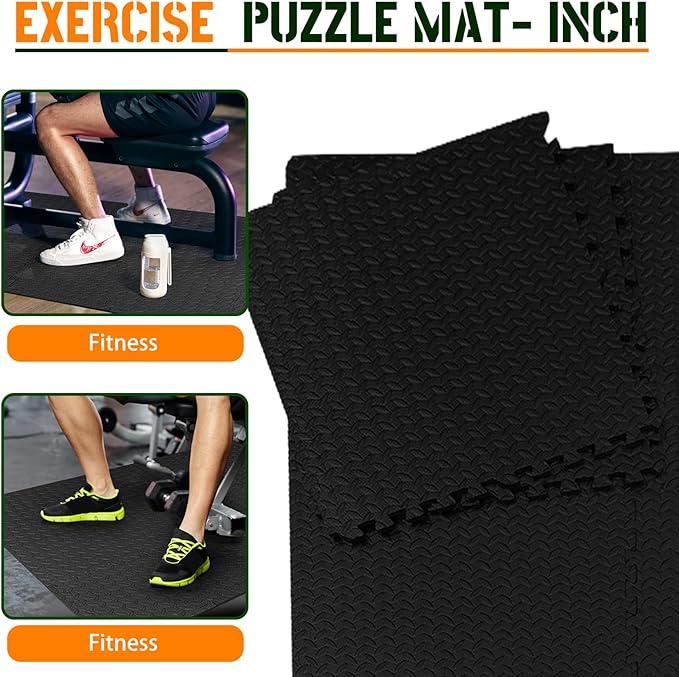 GWT Puzzle Exercise Mat, EVA Foam Interlocking Floor Tiles for Home Gym, Workout Equipment, Treadmill, Protective Flooring, Fit Tile 48 SQ FT (12 Pcs)