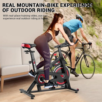 Exercise Bike, Wenoker Stationary Bike for Home, App Supported Indoor Bike with Silent Belt Drive, Heavy Flywheel, Multi-grips Handlebar and Upgraded Digital Display