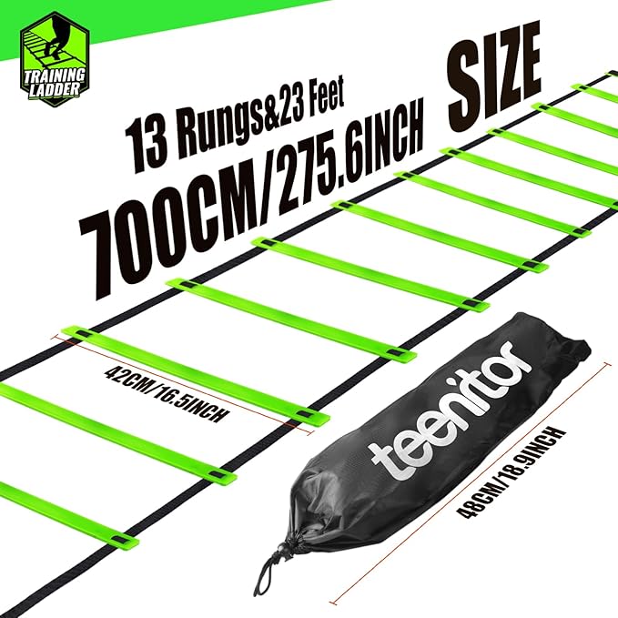 Teenitor Agility Ladder Speed Ladder Training Ladder for Soccer, Speed, Football Fitness Feet Training Carry Bag Agility Training Equipment 13 rungs, 23 feet