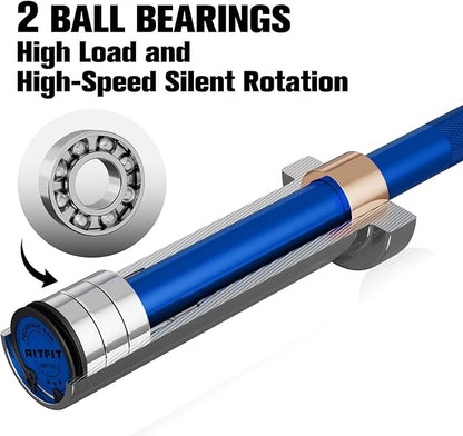 RITFIT Olympic Barbell 4ft/4.8ft/6ft - 2 Inch Weight Bar for Strength Training, Weightlifting, Squat, Deadlift, Bench Press, Curl, Overhead Press - 350lbs/500lbs Capacity