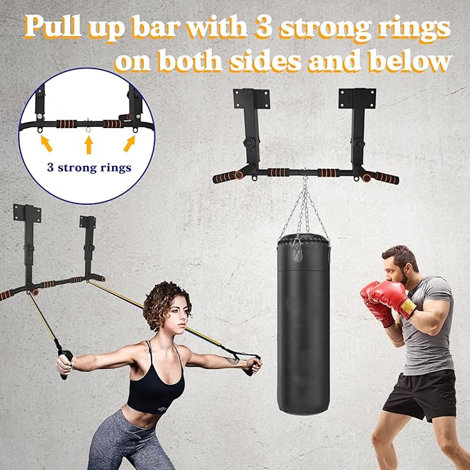 BDL Wall Mounted Pull Up Bar Chin Up bar Multifunctional Dip Station for Indoor Home Gym Workout, Power Tower Set Training Equipment Fitness Dip Stand Supports to 440 Lbs